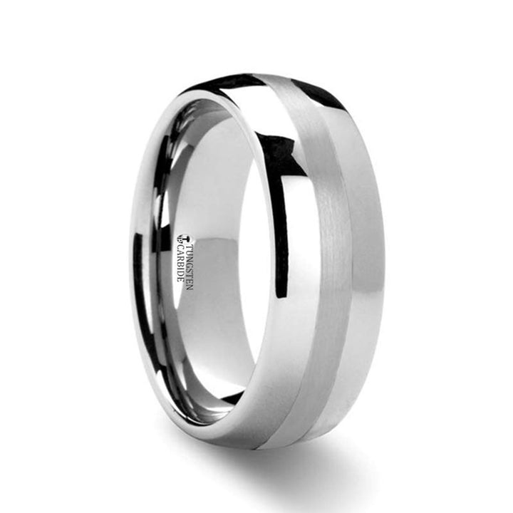 PONTUS | Tungsten Ring Platinum Inlaid Domed - Rings - Aydins Jewelry - 1