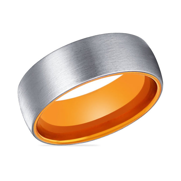 PORSCHE | Orange Ring, Silver Tungsten Ring, Brushed, Domed - Rings - Aydins Jewelry