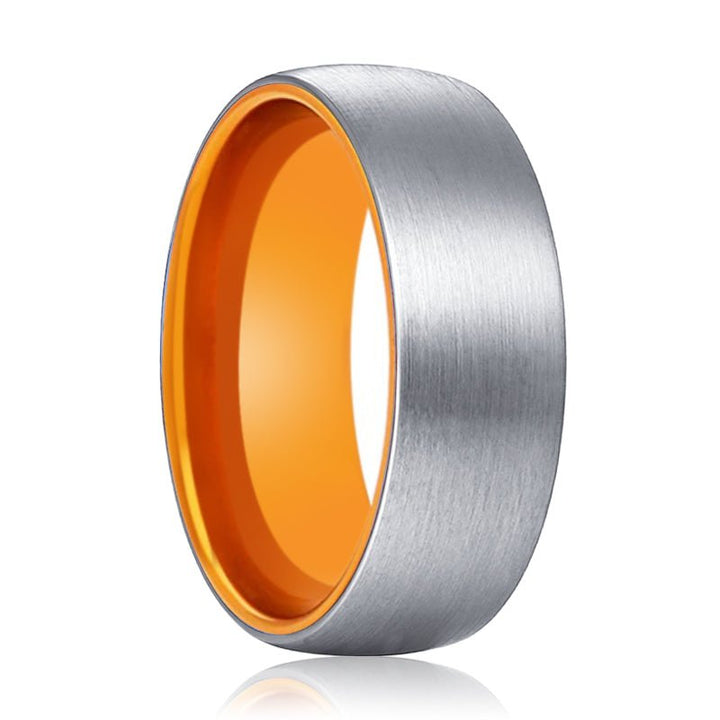 PORSCHE | Orange Ring, Silver Tungsten Ring, Brushed, Domed - Rings - Aydins Jewelry