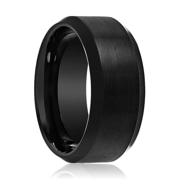 PORTENT | Black Tungsten Ring, Brushed, Beveled - Rings - Aydins Jewelry - 1