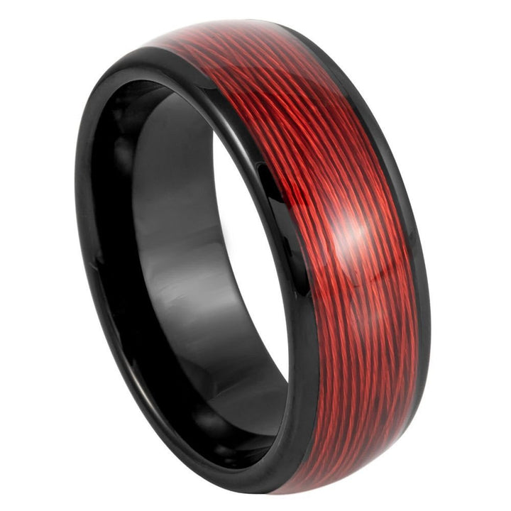 POTLATCH | Black Tungsten Ring with Red Wire Inlay - Rings - Aydins Jewelry - 2