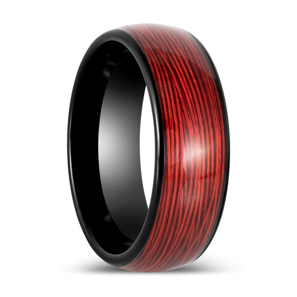 POTLATCH | Black Tungsten Ring with Red Wire Inlay - Rings - Aydins Jewelry - 1