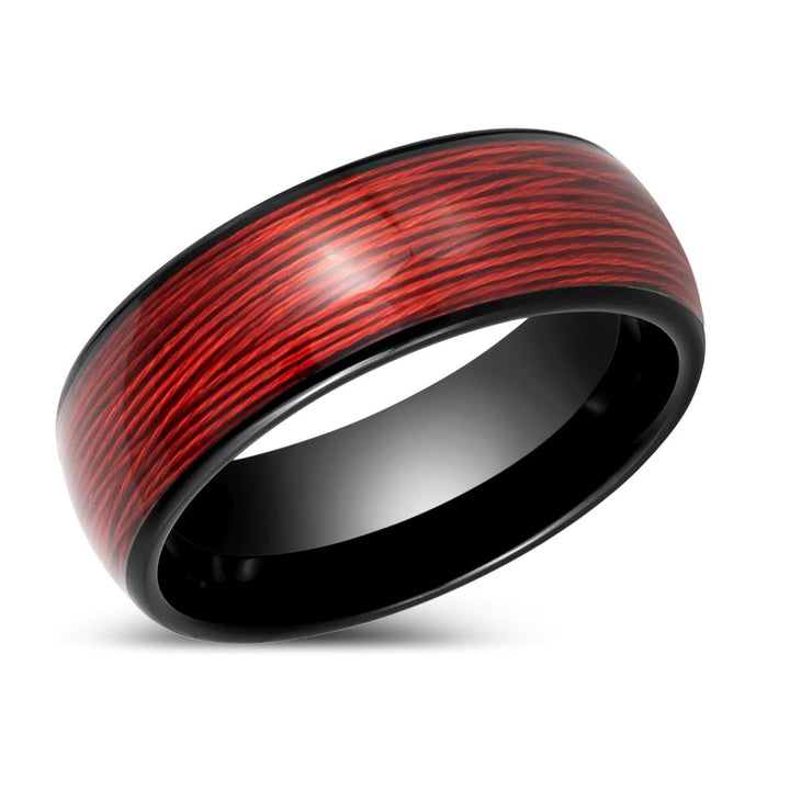 POTLATCH | Black Tungsten Ring with Red Wire Inlay - Rings - Aydins Jewelry - 3