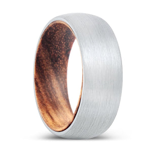 POWER | Zebra Wood, White Tungsten Ring, Brushed, Domed - Rings - Aydins Jewelry - 1