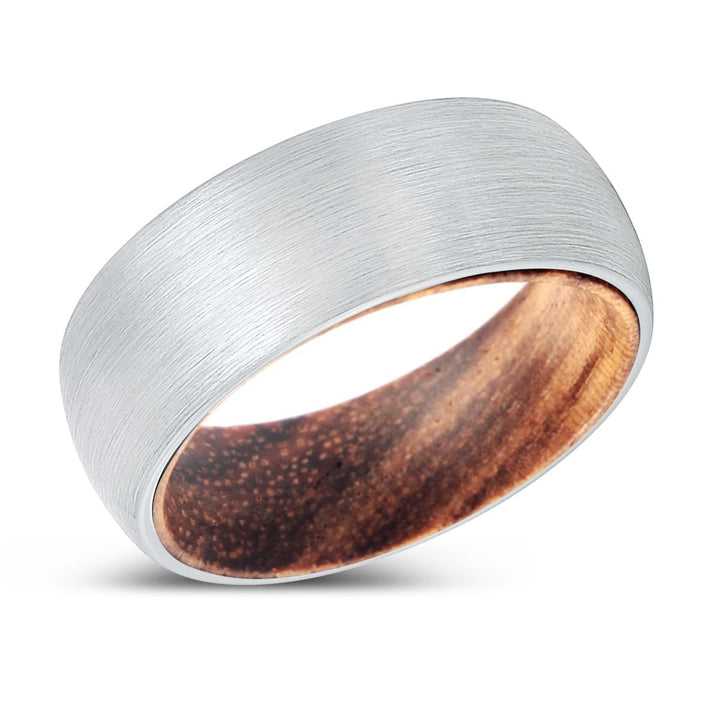 POWER | Zebra Wood, White Tungsten Ring, Brushed, Domed - Rings - Aydins Jewelry - 2