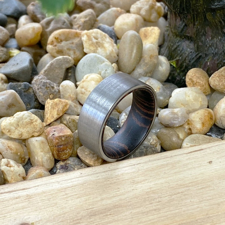 PRECIOUS | Wenge Wood, Silver Tungsten Ring, Brushed, Flat - Rings - Aydins Jewelry - 5