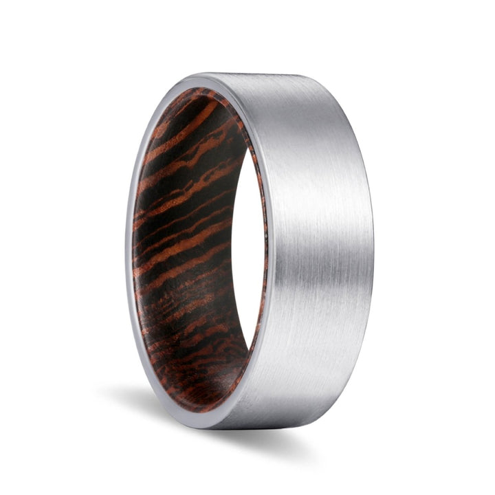 PRECIOUS | Wenge Wood, Silver Tungsten Ring, Brushed, Flat - Rings - Aydins Jewelry - 1