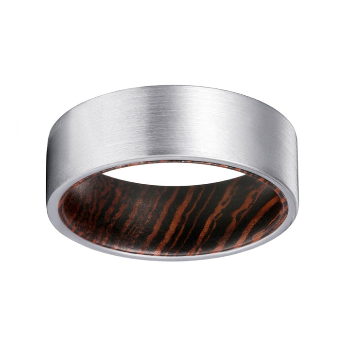 PRECIOUS | Wenge Wood, Silver Tungsten Ring, Brushed, Flat - Rings - Aydins Jewelry - 2