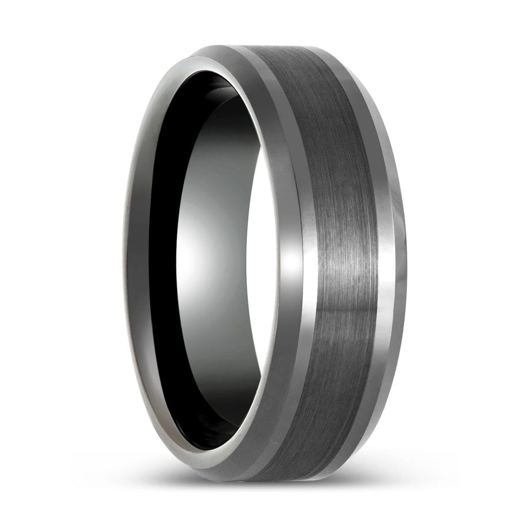 PRECISION | Gun Metal Ring, Brushed Center, Beveled Edge - Rings - Aydins Jewelry - 1