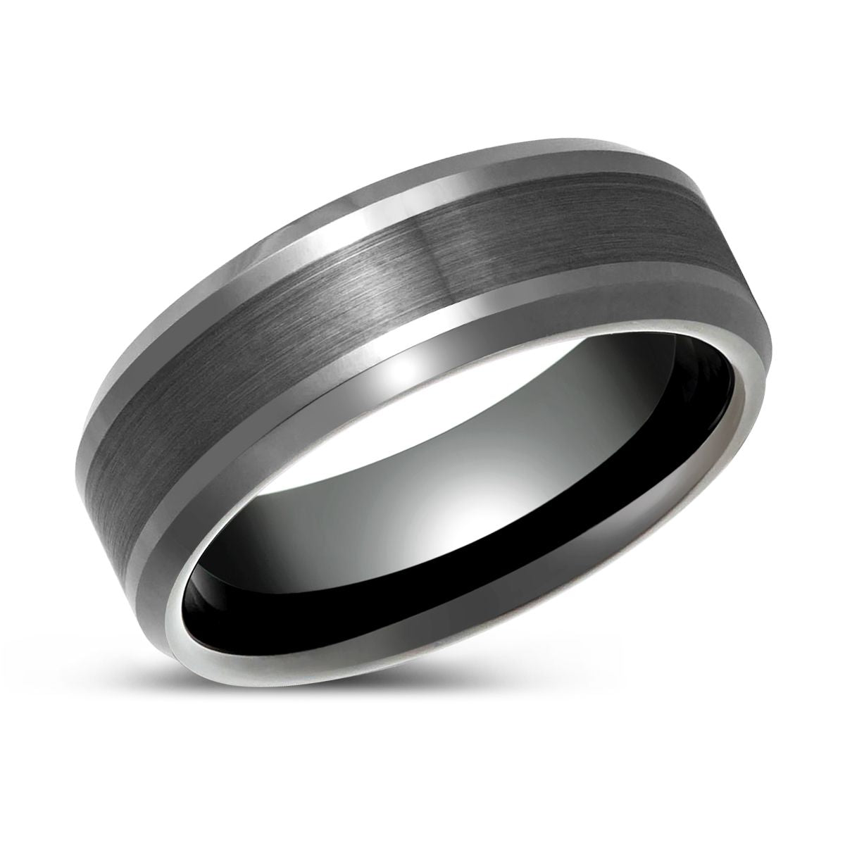 PRECISION | Gun Metal Tungsten Ring with Brushed Center – Aydins Jewelry