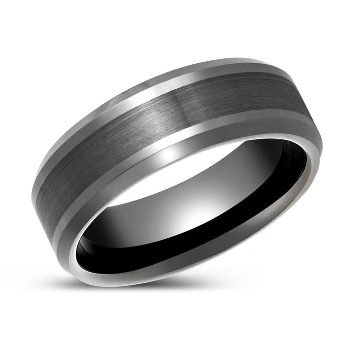 PRECISION | Gun Metal Ring, Brushed Center, Beveled Edge - Rings - Aydins Jewelry - 2