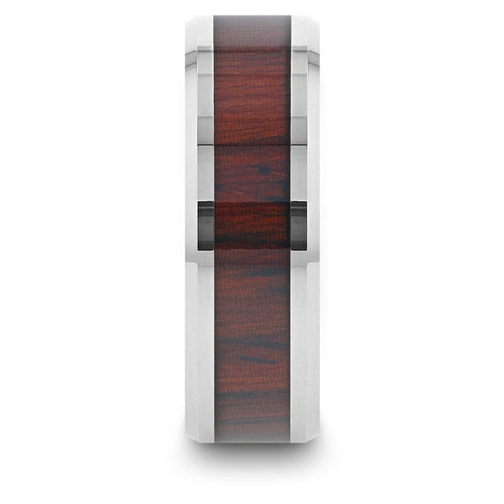 PRESLEY | Silver Tungsten Ring. Cocobolo Wood Inlay, Beveled - Rings - Aydins Jewelry - 2