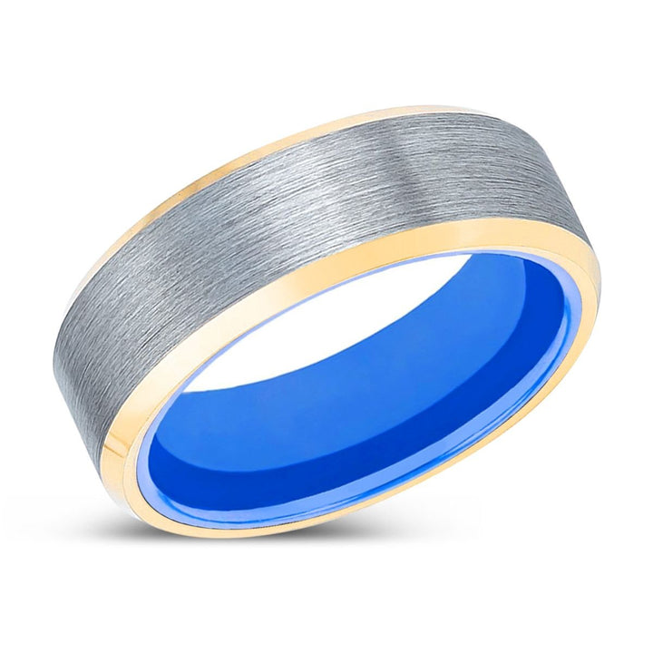 PRIME | Blue Ring, Brushed, Silver Tungsten Ring, Gold Beveled Edges - Rings - Aydins Jewelry - 2