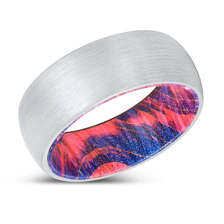 PRIMEVAL | Blue & Red Wood, White Tungsten Ring, Brushed, Domed - Rings - Aydins Jewelry - 2