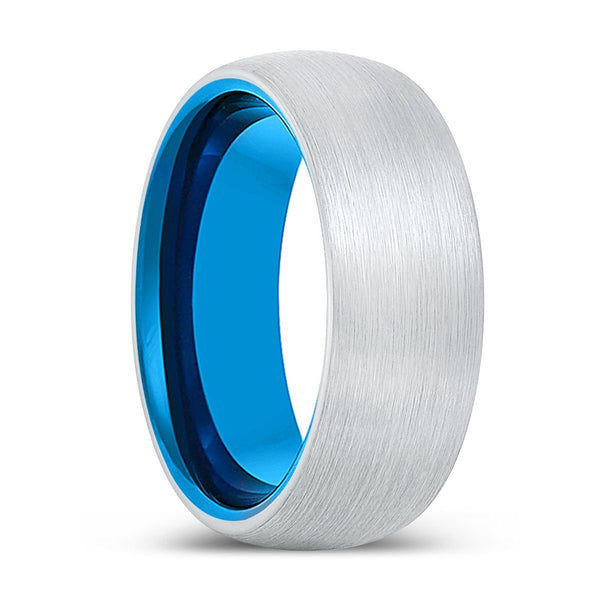 PRINCE | Blue Tungsten Ring, White Tungsten Ring, Brushed, Domed - Rings - Aydins Jewelry - 1