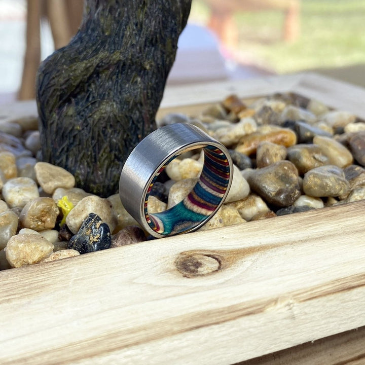 PRISM | Multi Color Wood, Silver Tungsten Ring, Brushed, Flat - Rings - Aydins Jewelry - 5