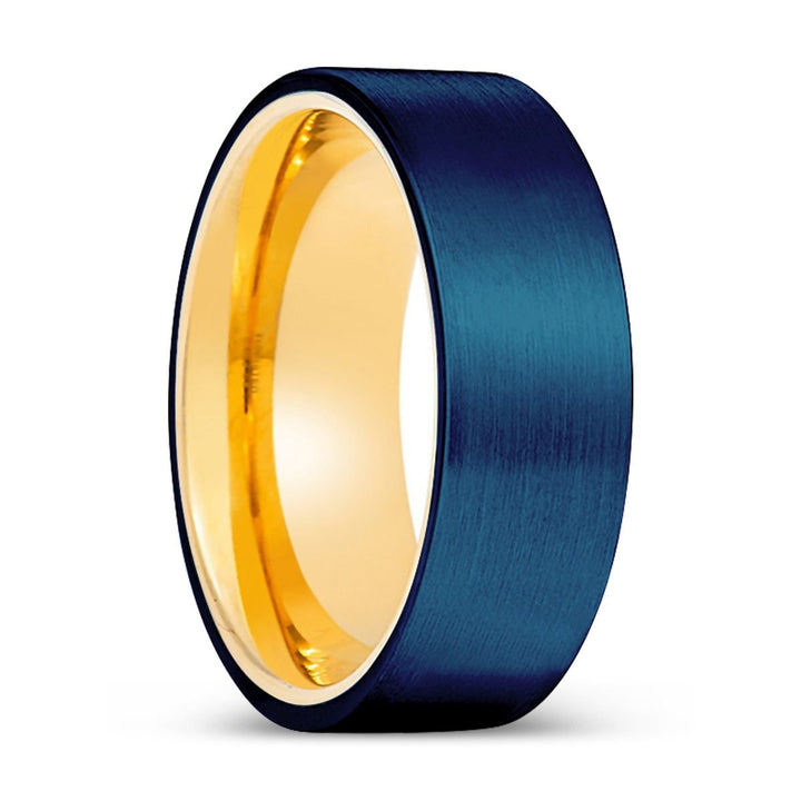 PRISTINE | Gold Ring, Blue Tungsten Ring, Brushed, Flat - Rings - Aydins Jewelry - 1
