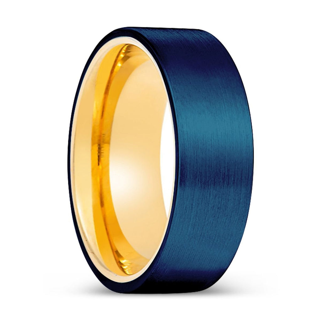 PRISTINE | Gold Ring, Blue Tungsten Ring, Brushed, Flat - Rings - Aydins Jewelry