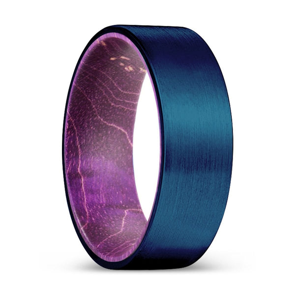 PRODIGY | Purple Wood, Blue Tungsten Ring, Brushed, Flat - Rings - Aydins Jewelry