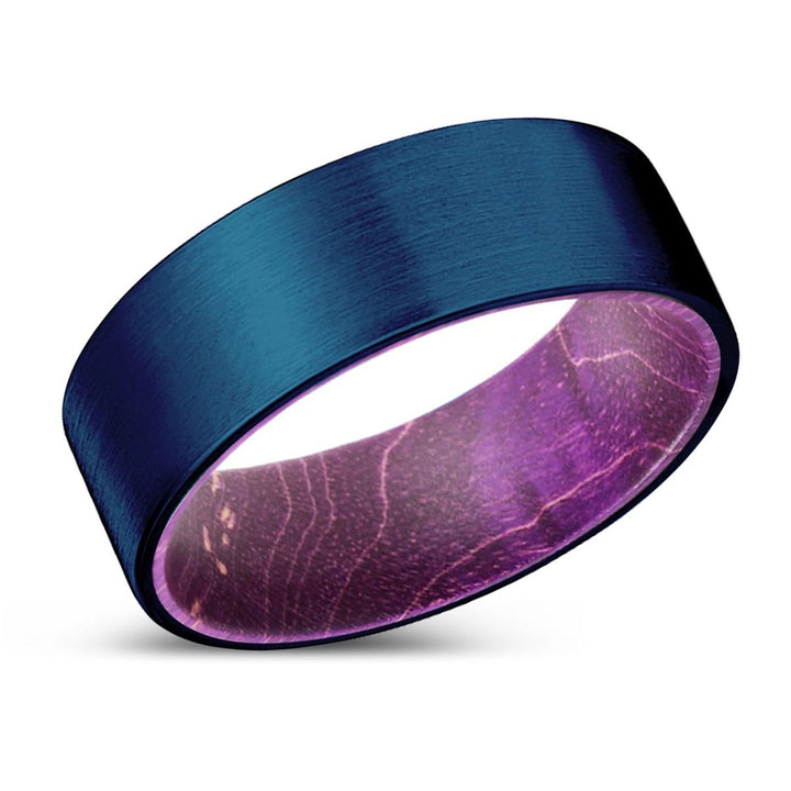 PRODIGY | Purple Wood, Blue Tungsten Ring, Brushed, Flat - Rings - Aydins Jewelry - 2