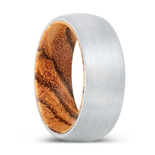 PROSPERITY | Bocote Wood, White Tungsten Ring, Brushed, Domed - Rings - Aydins Jewelry - 1