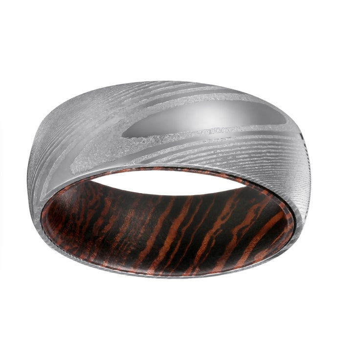 PROTECTOR | Wenge Wood, Silver Damascus Steel, Domed - Rings - Aydins Jewelry - 2