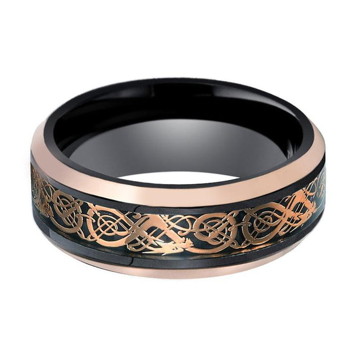 PROTO | Black Tungsten Ring, Rose Gold Celtic Cut-Out Design, Rose Gold Beveled - Rings - Aydins Jewelry - 2