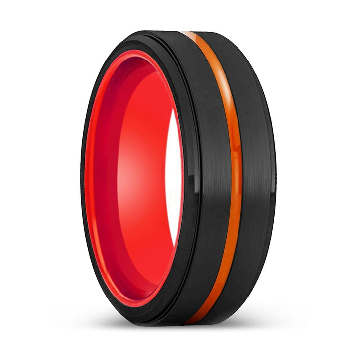 PROVIDENCE | Red Ring, Black Tungsten Ring, Orange Groove, Stepped Edge - Rings - Aydins Jewelry - 1