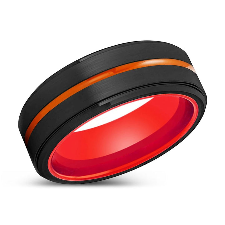 PROVIDENCE | Red Ring, Black Tungsten Ring, Orange Groove, Stepped Edge - Rings - Aydins Jewelry - 2