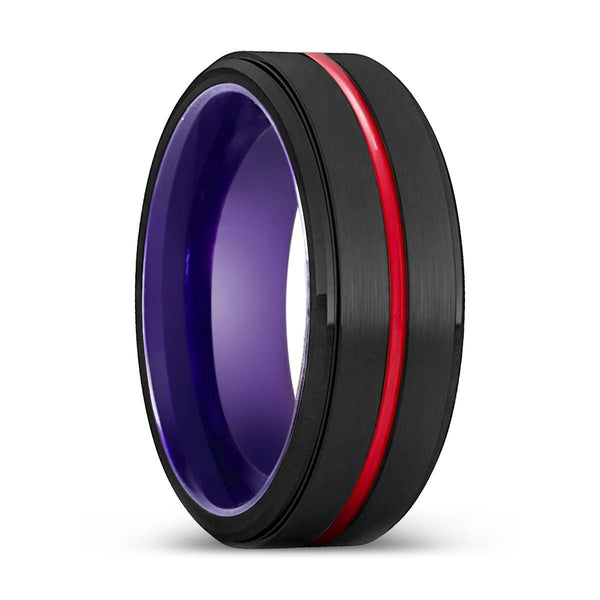 PUREBORN | Purple Ring, Black Tungsten Ring, Red Groove, Stepped Edge - Rings - Aydins Jewelry - 1