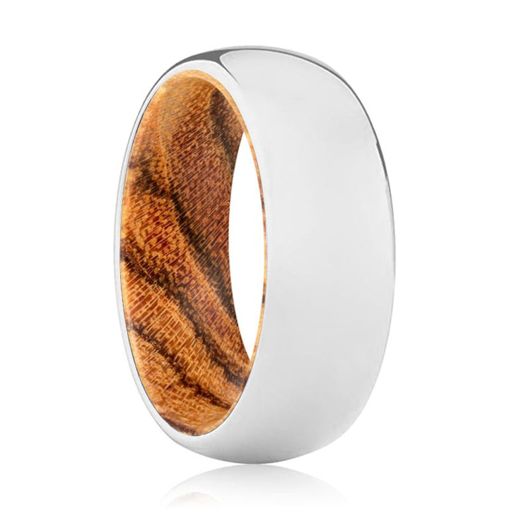 PURITY | Bocote Wood, Silver Tungsten Ring, Shiny, Domed - Rings - Aydins Jewelry - 1