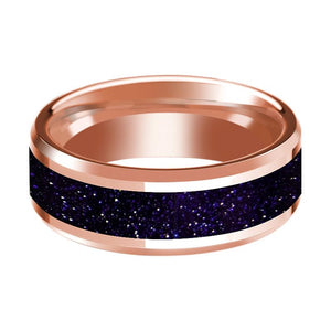Goldstone inlay 14k rose gold wedding band 8mm, side profile