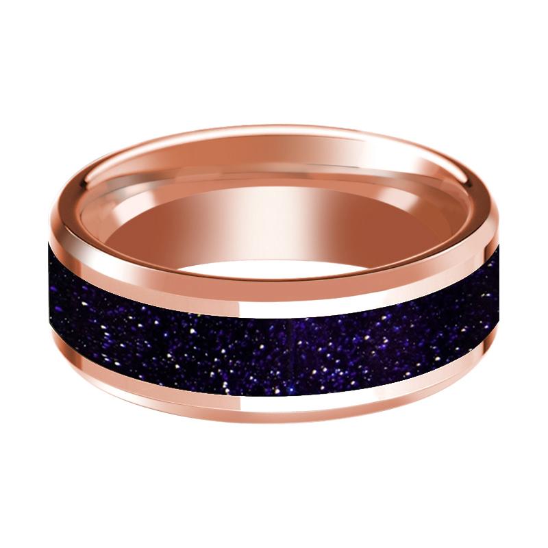 Goldstone inlay 14k rose gold wedding band 8mm, side profile