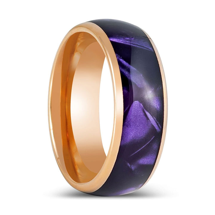PURPLENA | Rose Gold Tungsten Ring, Purple Cowrie Inlay - Rings - Aydins Jewelry - 1