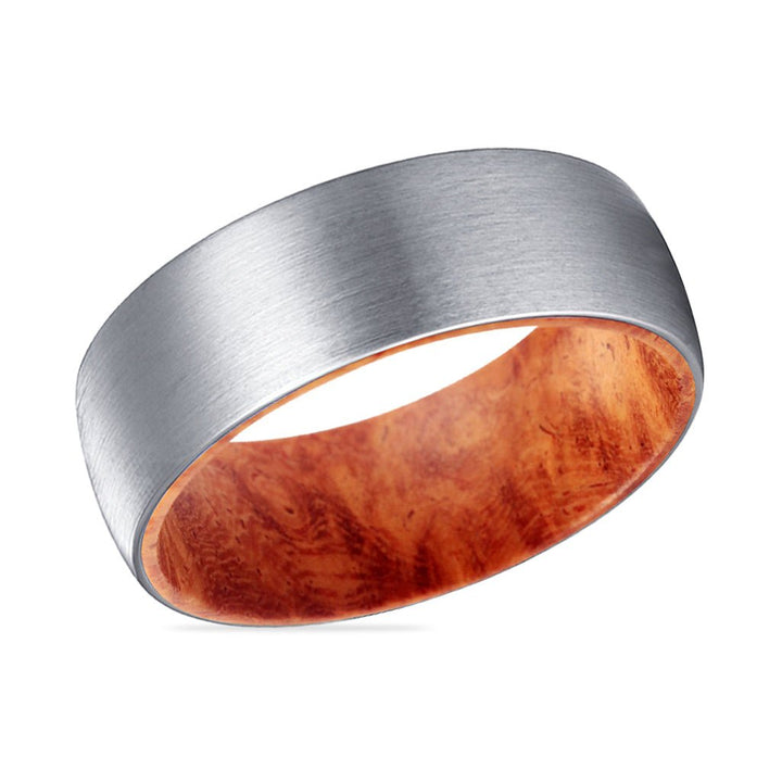 PYRO | Red Burl Wood, Silver Tungsten Ring, Brushed, Domed - Rings - Aydins Jewelry - 2