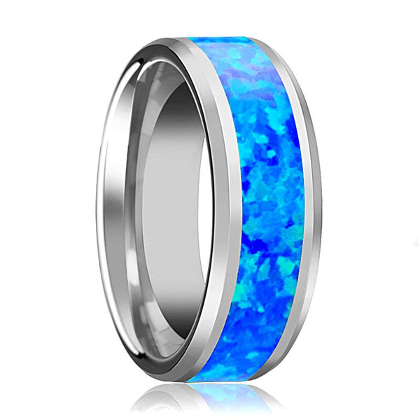 QUASAR | Tungsten Ring Blue Green Opal Inlay