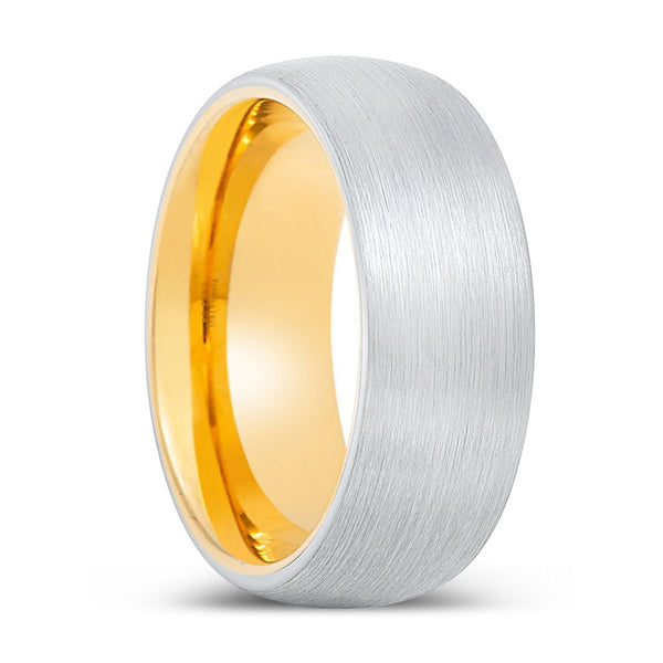 RABBI | Gold Ring, White Tungsten Ring, Brushed, Domed - Rings - Aydins Jewelry - 1