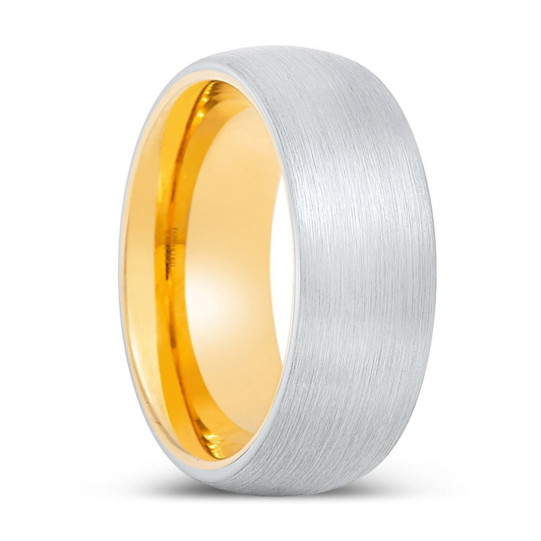 RABBI | Gold Ring, White Tungsten Ring, Brushed, Domed - Rings - Aydins Jewelry - 1