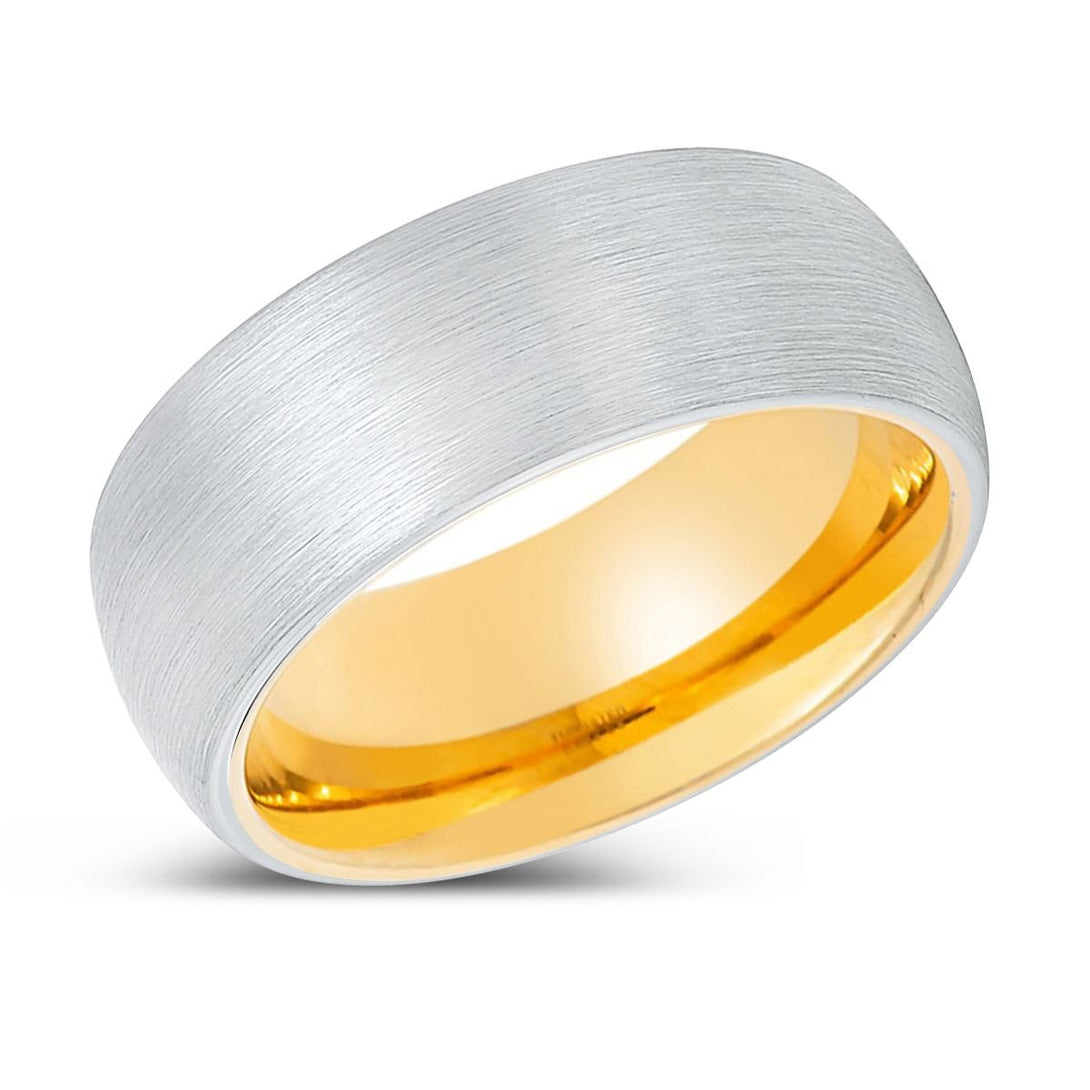 RABBI | Gold Ring, White Tungsten Ring, Brushed, Domed - Rings - Aydins Jewelry - 2