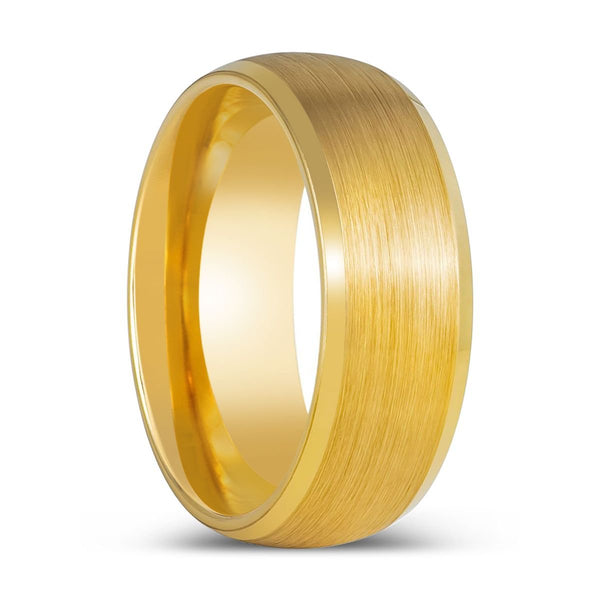 RADIANCE - Yellow Tungsten Ring, Yellow Brushed Center, Beveled Edge - Rings - Aydins Jewelry