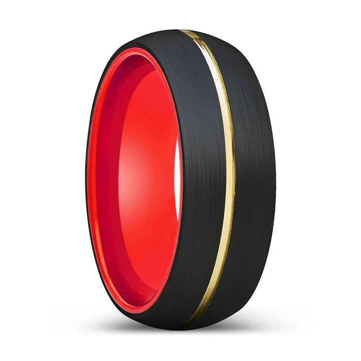 RADOVAN | Red Ring, Black Tungsten Ring, Gold Groove, Domed - Rings - Aydins Jewelry - 1
