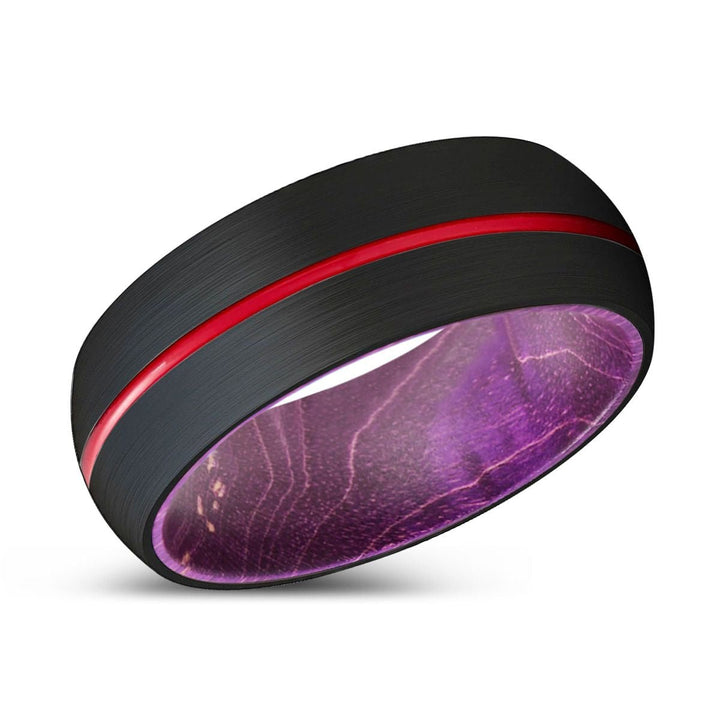 RAGE | Purple Wood, Black Tungsten Ring, Red Groove, Domed - Rings - Aydins Jewelry - 2