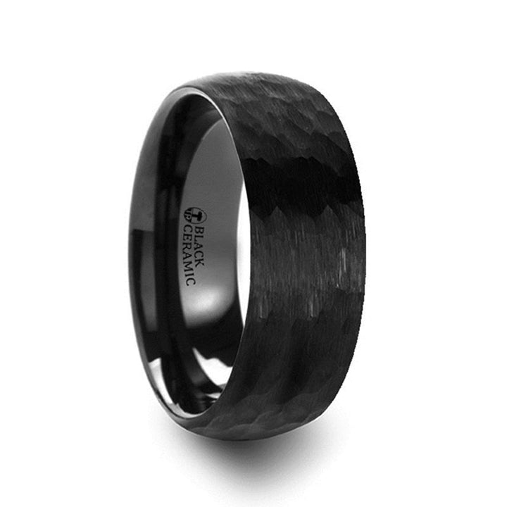 RAGNAROK | Black Ceramic Ring Domed Hammer Finish - Rings - Aydins Jewelry - 1