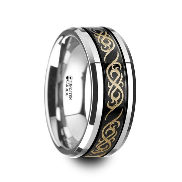 RAIZEN | Black Tungsten Ring Celtic Pattern