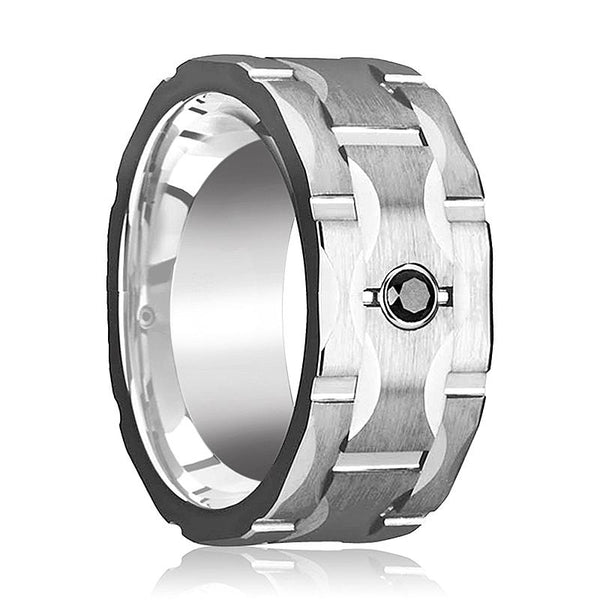 RAMA | Tungsten Ring Grooves and Black Diamond Setting