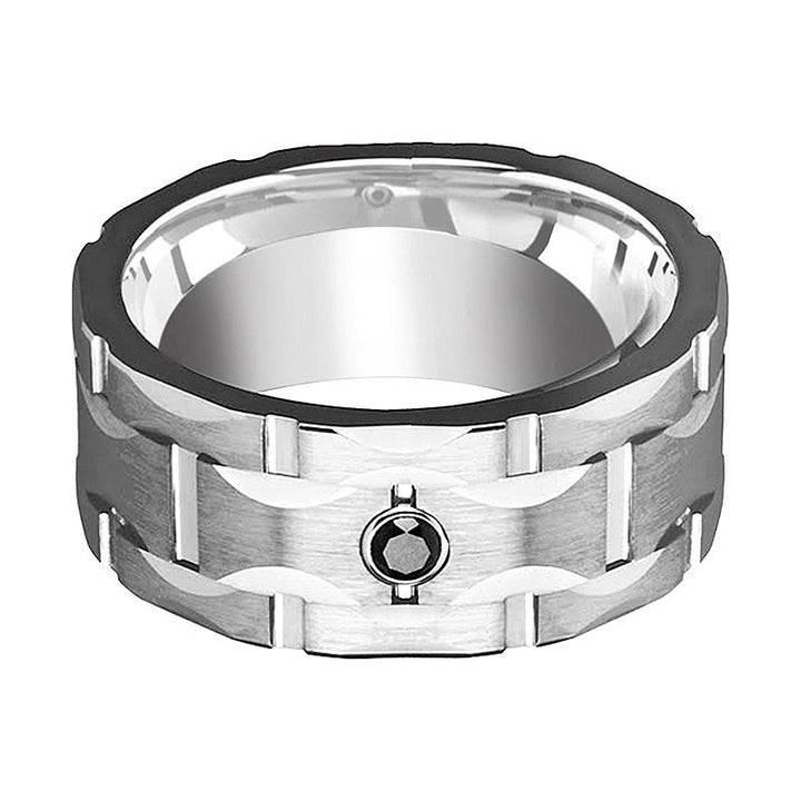 RAMA | Tungsten Ring Grooves and Black Diamond Setting - Rings - Aydins Jewelry - 2