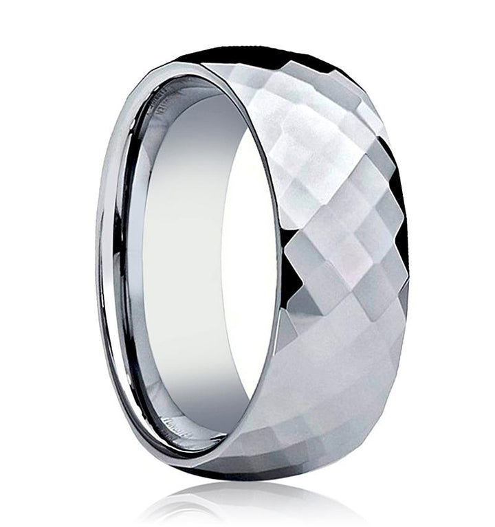 RANGER | Silver Tungsten Ring, Faceted, Domed