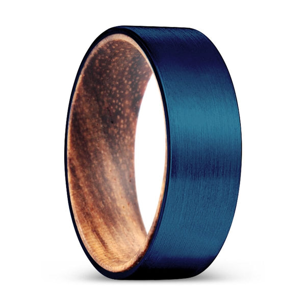 RAPIDO | Zebra Wood, Blue Tungsten Ring, Brushed, Flat - Rings - Aydins Jewelry - 1