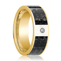 Dinosaur Bone inlay 14k yellow gold wedding band with diamond, top view