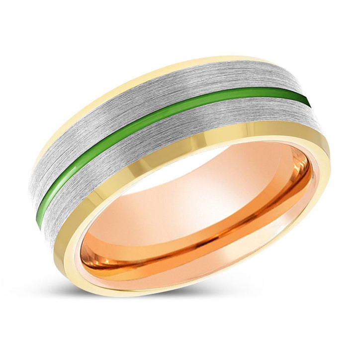 RAVAGER | Rose Gold Ring, Silver Tungsten Ring, Green Groove, Gold Beveled Edge - Rings - Aydins Jewelry - 2